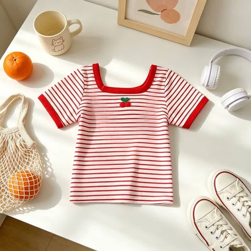 幼児・女の子用 花柄/フルーツ柄パッチTシャツ - 赤 - 6～7歳 - image 4