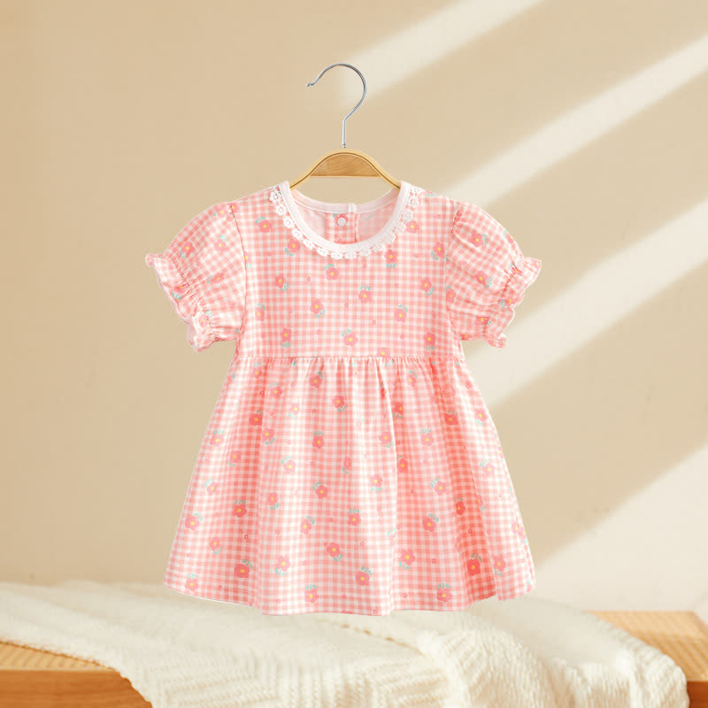 幼児用ベビーガールズプリントパフスリーブサマーDress - ピンクのチェック柄 - 4～5歳 - image 1