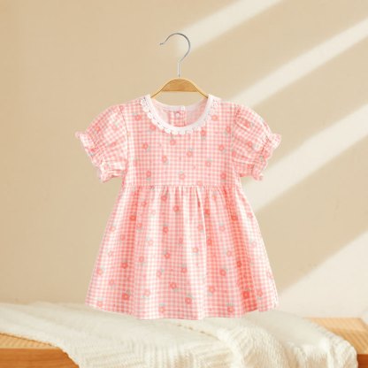 幼児用ベビーガールズプリントパフスリーブサマーDress - ピンクのチェック柄 - 4～5歳 - image 1