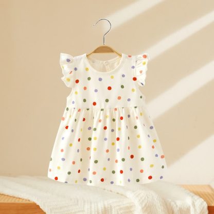 幼児用ベビーガールズプリントフリル袖サマーDress - 白い水玉模様 - 4～5歳 - image 1