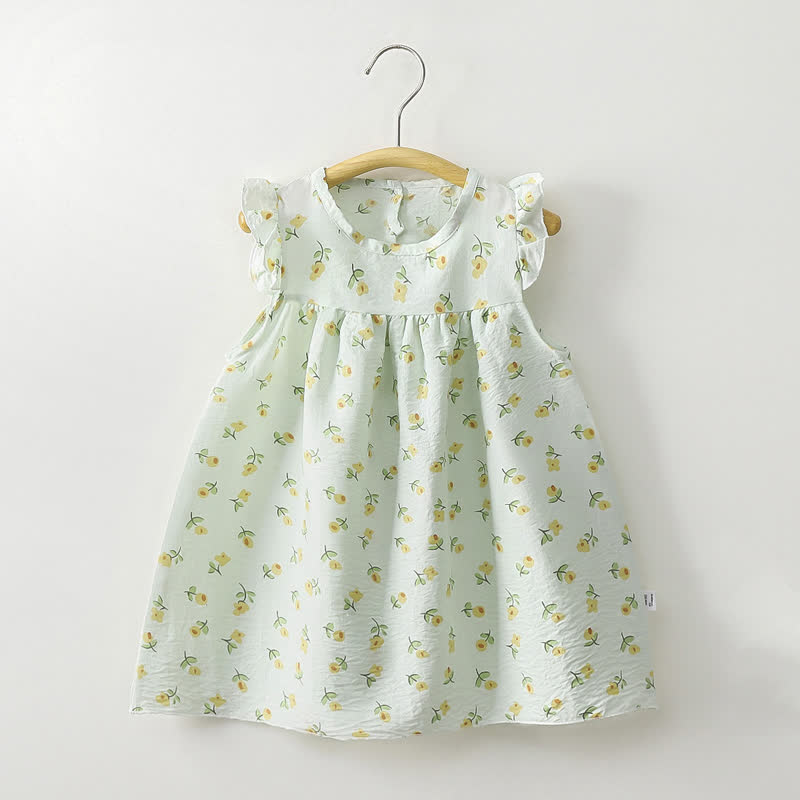 幼児用女の子向け花柄フリル袖サマーDress - グリーンフローラル - 8-9T - image 1