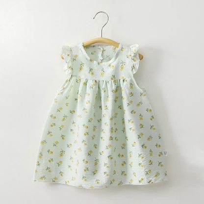 幼児用女の子向け花柄フリル袖サマーDress - グリーンフローラル - 8-9T - image 1