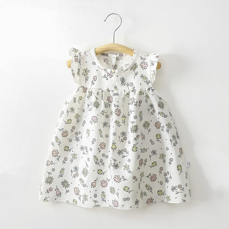 幼児用女の子向け花柄フリル袖サマーDress - ベージュの花 - 8-9T - image 3
