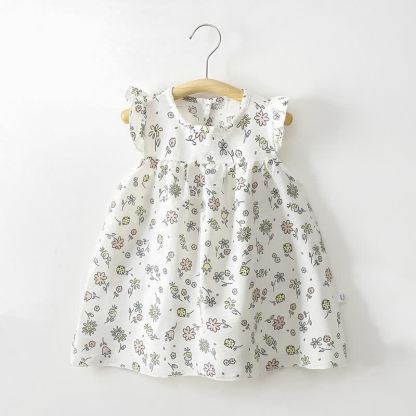 幼児用女の子向け花柄フリル袖サマーDress - ベージュの花 - 8-9T - image 3