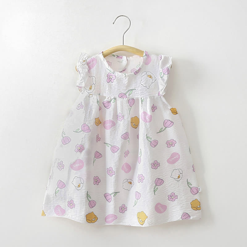 幼児用女の子向け花柄フリル袖サマーDress - 白い花 - 8-9T - image 4