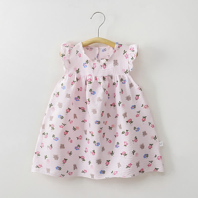 幼児用女の子向け花柄フリル袖サマーDress - ピンクのクマ - 8-9T - image 6