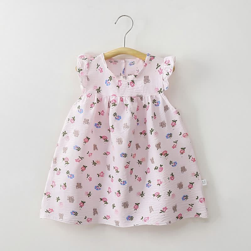 幼児用女の子向け花柄フリル袖サマーDress - ピンクのクマ - 8-9T - image 6