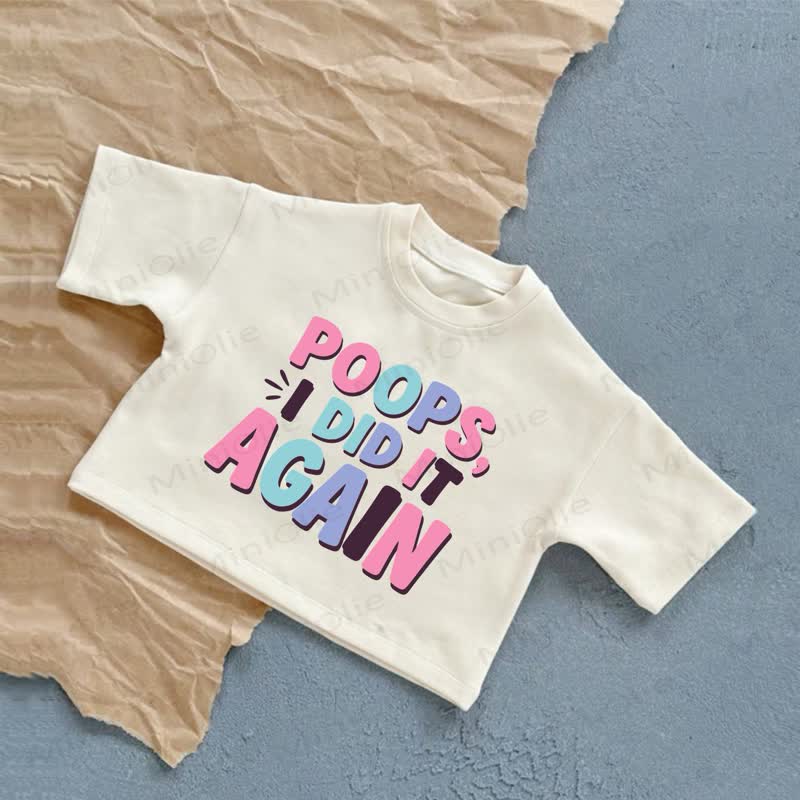 POOPS I DID IT AGAINスローガン入り白カジュアルTシャツ - 白 - 2～3歳 - image 1