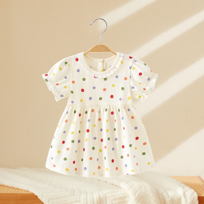 幼児用ベビーガールズプリントパフスリーブサマーDress - 白い水玉模様 - 4～5歳 - image 2