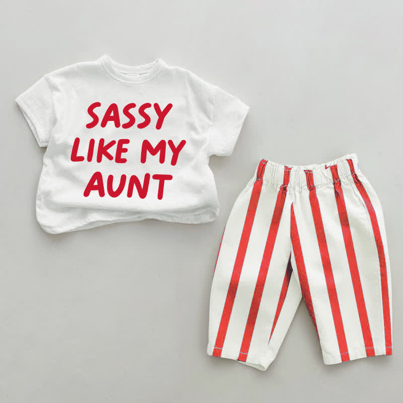 SASSY LIKE MY AUNT ベビーレッド縦ストライプ2点セット - 白と赤 - 2～3歳 - image 1