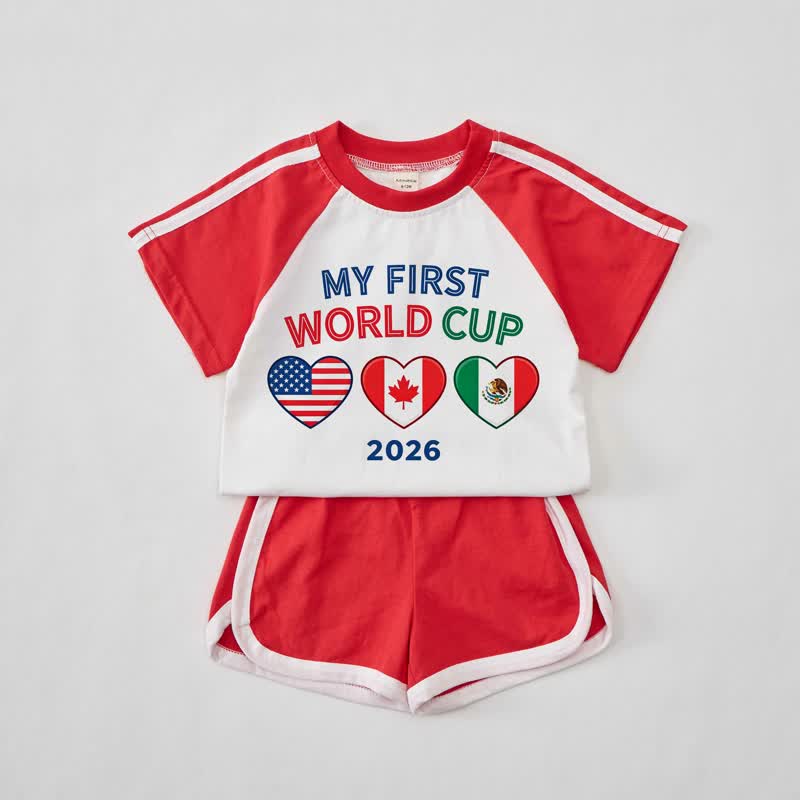 MY FIRST WORLD CUP 2026ベビーフラッグ レッドTシャツセット - 赤 - 2～3歳 - image 1