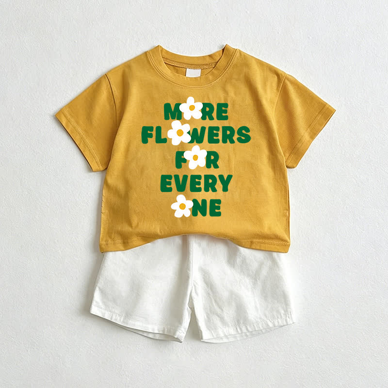 MORE FLOWERS FOR EVERY ONEイエロー＆ホワイトTシャツ＆ショートパンツ2点セット - 黄色と白 - 3～5歳 - image 1