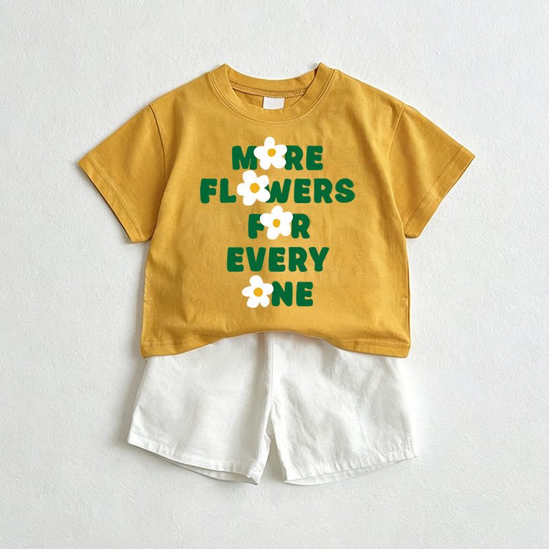 MORE FLOWERS FOR EVERY ONEイエロー＆ホワイトTシャツ＆ショートパンツ2点セット - 黄色と白 - 3～5歳 - image 1