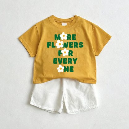 MORE FLOWERS FOR EVERY ONEイエロー＆ホワイトTシャツ＆ショートパンツ2点セット - 黄色と白 - 3～5歳 - image 1