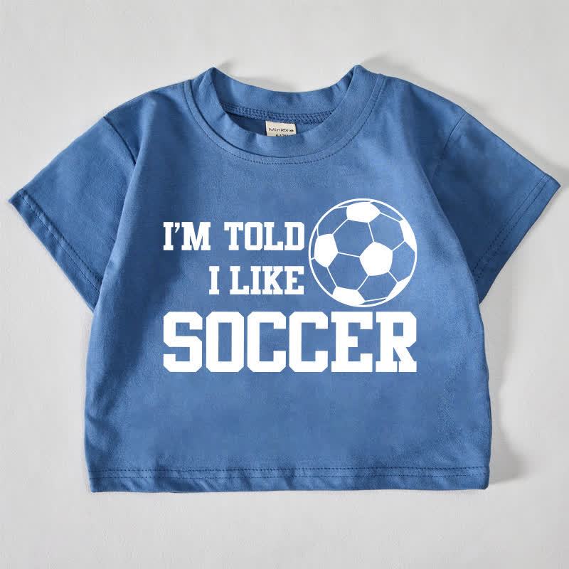 I'M TOLD I LIKE SOCCERベビー用フットボールプリント ブルーTシャツ - 青 - 18～24ヶ月 - image 1