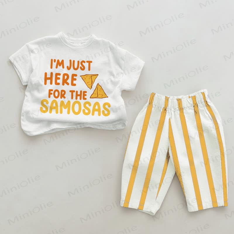 I'M JUST HEAR FOR THE SAMOSASの ベビー縦ストライプ2点セット - 白と黄色 - 2～3歳 - image 1