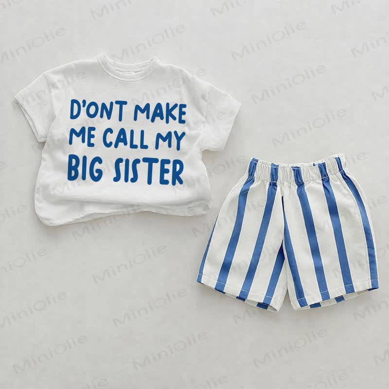 D'ONT MAKE ME CALL MY BIG SISTERで！ブルーの縦ストライプ柄ツーピースショーツセット - ホワイト＆ブルー - 2～3歳 - image 1