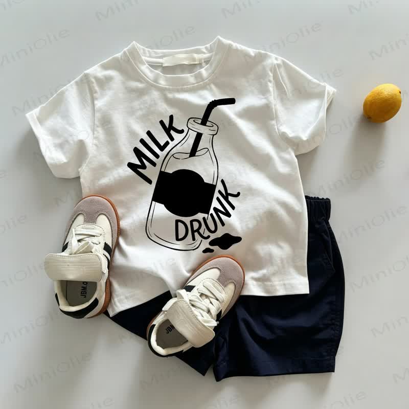 MILK DRUNKベビー幼児用Tシャツ＆ショートパンツ 2点セット - ホワイト＆ネイビー - 3～5歳 - image 1