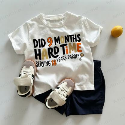 DID 9 MONTHS HARD TIME幼児用Tシャツとショートパンツの2点セット - ホワイト＆ネイビー - 3～5歳 - image 1