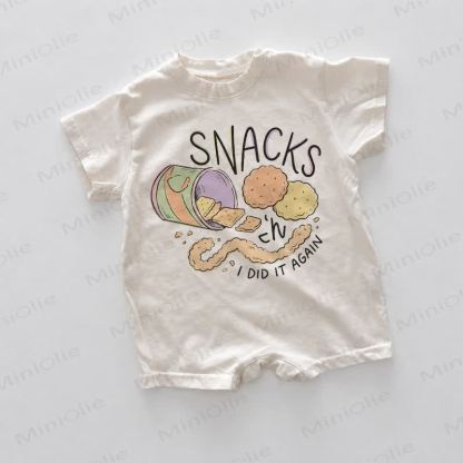 SNACKSベビー用ホワイトプリントロンパース - 白 - 18～24ヶ月 - image 1