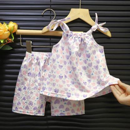 幼児用女の子向け 花柄・ハート柄・イチゴ柄 ノースリーブセット - 紫 - 6～7歳 - image 2