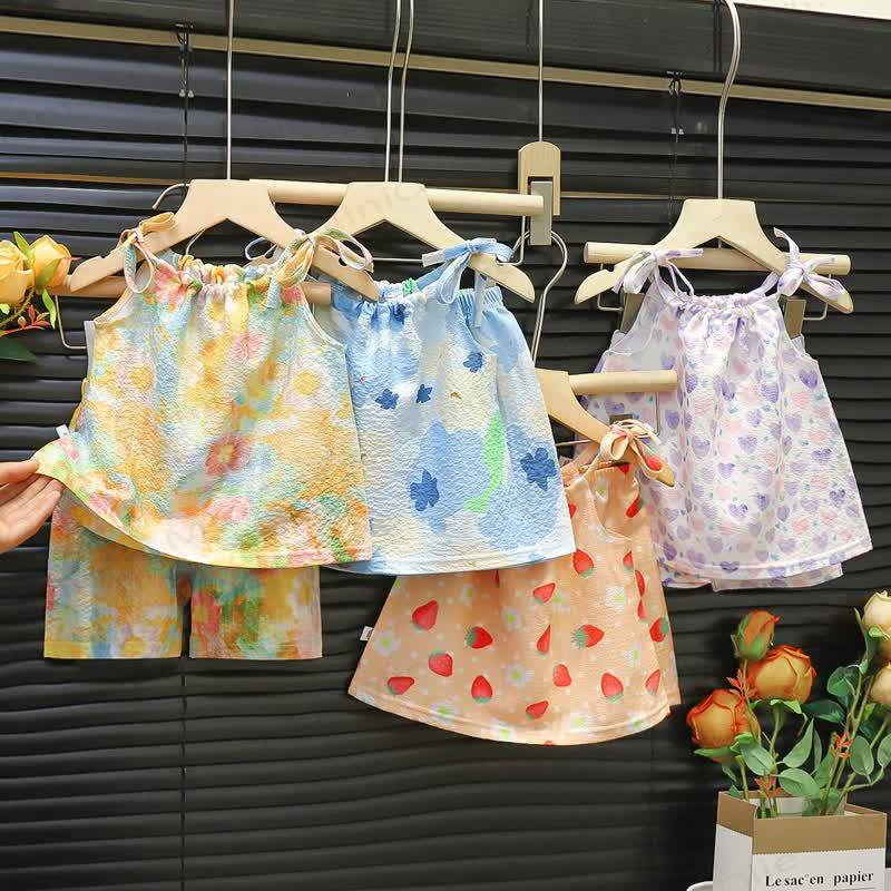 幼児用女の子向け 花柄・ハート柄・イチゴ柄 ノースリーブセット - image 1
