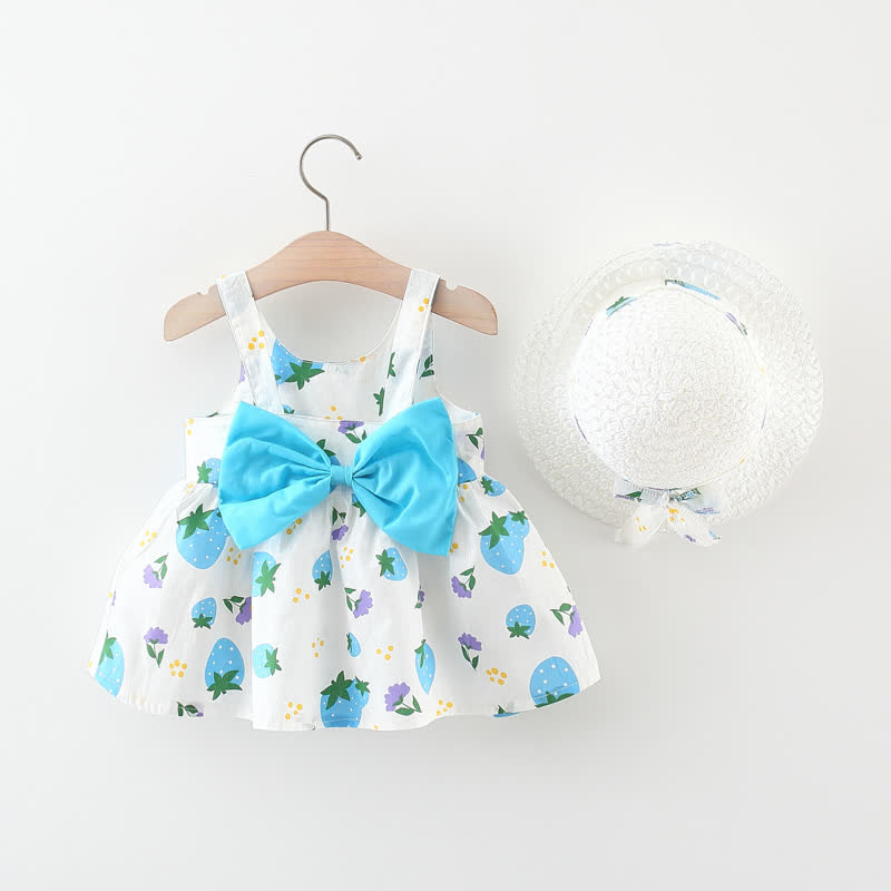 ベビー・幼児用女の子向けイチゴ柄リボン付きDress（帽子付き） - 青 - 3～4歳 - image 1