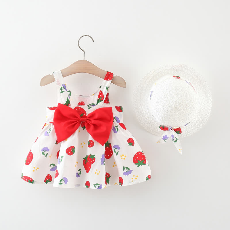 ベビー・幼児用女の子向けイチゴ柄リボン付きDress（帽子付き） - 赤 - 3～4歳 - image 2