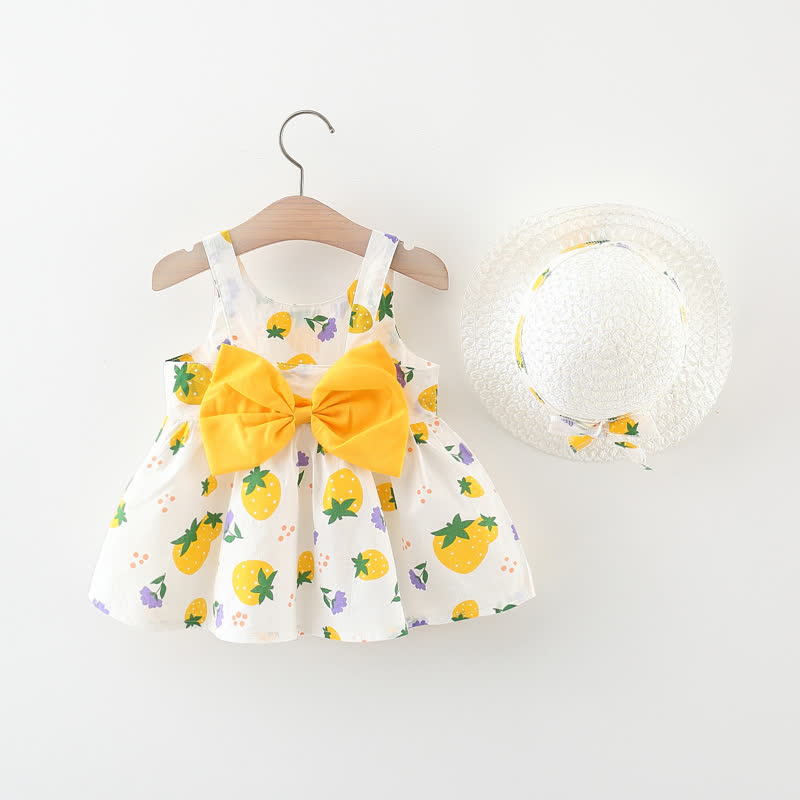 ベビー・幼児用女の子向けイチゴ柄リボン付きDress（帽子付き） - 黄色 - 3～4歳 - image 3