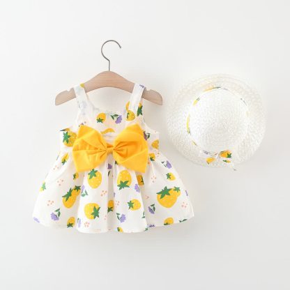 ベビー・幼児用女の子向けイチゴ柄リボン付きDress（帽子付き） - 黄色 - 3～4歳 - image 3