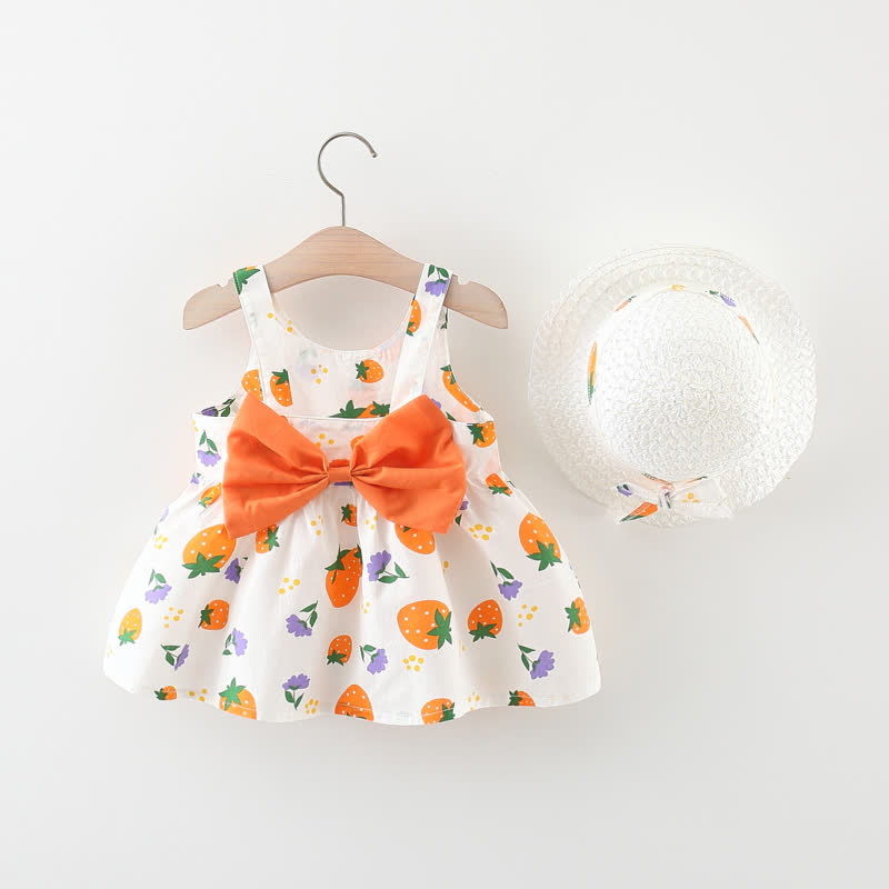 ベビー・幼児用女の子向けイチゴ柄リボン付きDress（帽子付き） - オレンジ - 3～4歳 - image 4