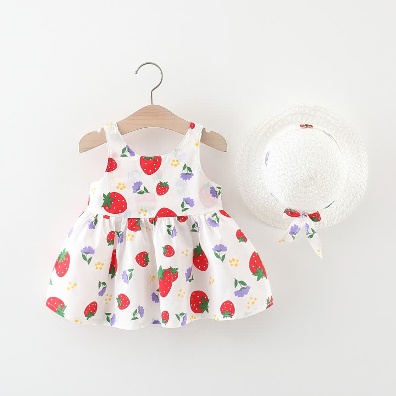 ベビー・幼児用女の子向けイチゴ柄リボン付きDress（帽子付き） - image 6