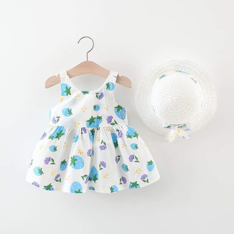 ベビー・幼児用女の子向けイチゴ柄リボン付きDress（帽子付き） - image 5