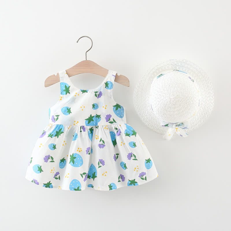 ベビー・幼児用女の子向けイチゴ柄リボン付きDress（帽子付き） - image 5