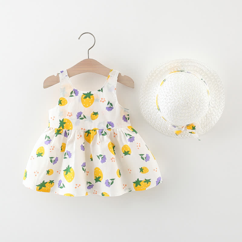ベビー・幼児用女の子向けイチゴ柄リボン付きDress（帽子付き） - image 7