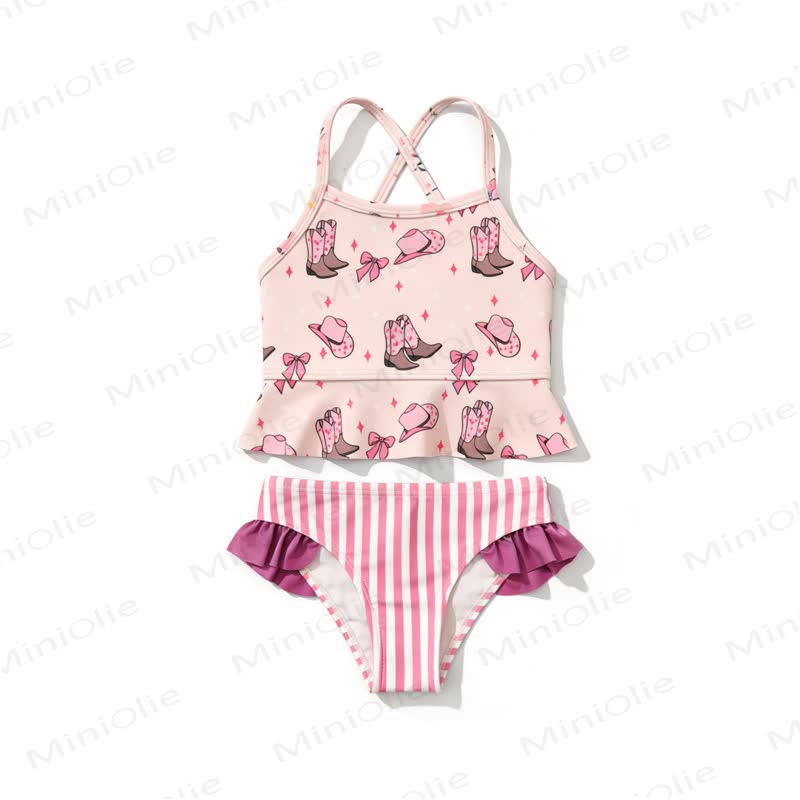 幼児用女の子向け花柄フリル水着ツーピースセット - ピンク - 8-9T - image 5