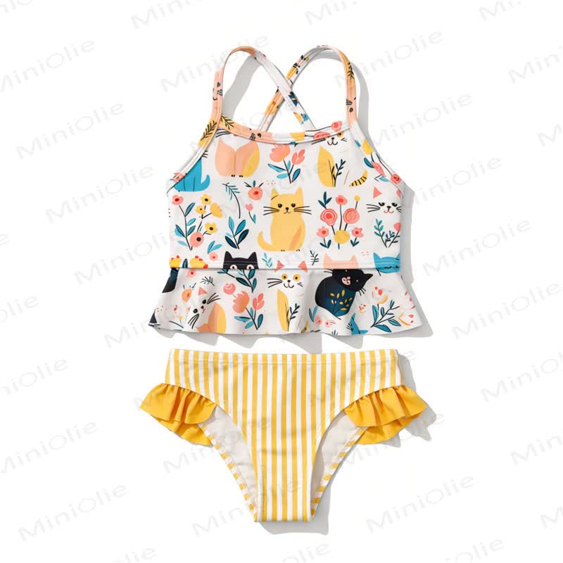 幼児用女の子向け花柄フリル水着ツーピースセット - 黄色 - 8-9T - image 6