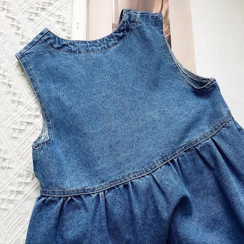 幼児用女の子向けブルーのヴィンテージウォッシュドデニムボタンフロントDress - image 3