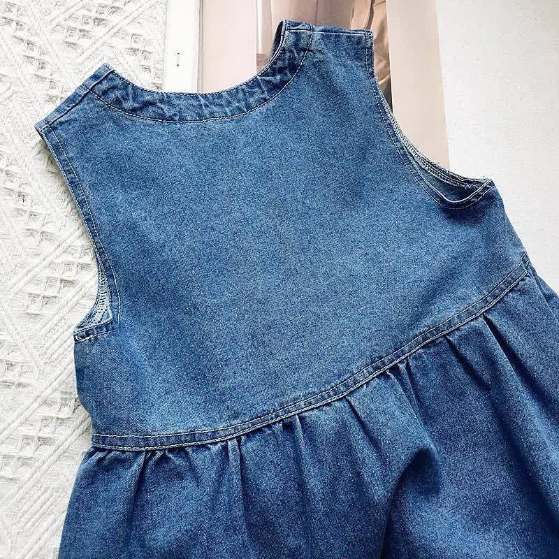 幼児用女の子向けブルーのヴィンテージウォッシュドデニムボタンフロントDress - image 3