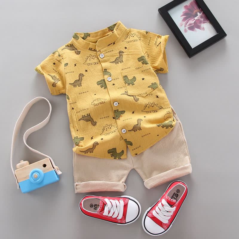 赤ちゃん用恐竜柄Tシャツ＆ショートパンツ2点セット - 黄色 - 3～4歳 - image 2