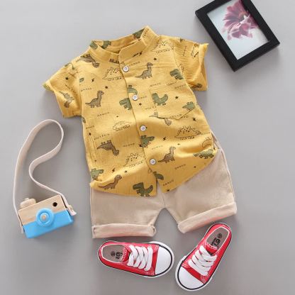 赤ちゃん用恐竜柄Tシャツ＆ショートパンツ2点セット - 黄色 - 3～4歳 - image 2