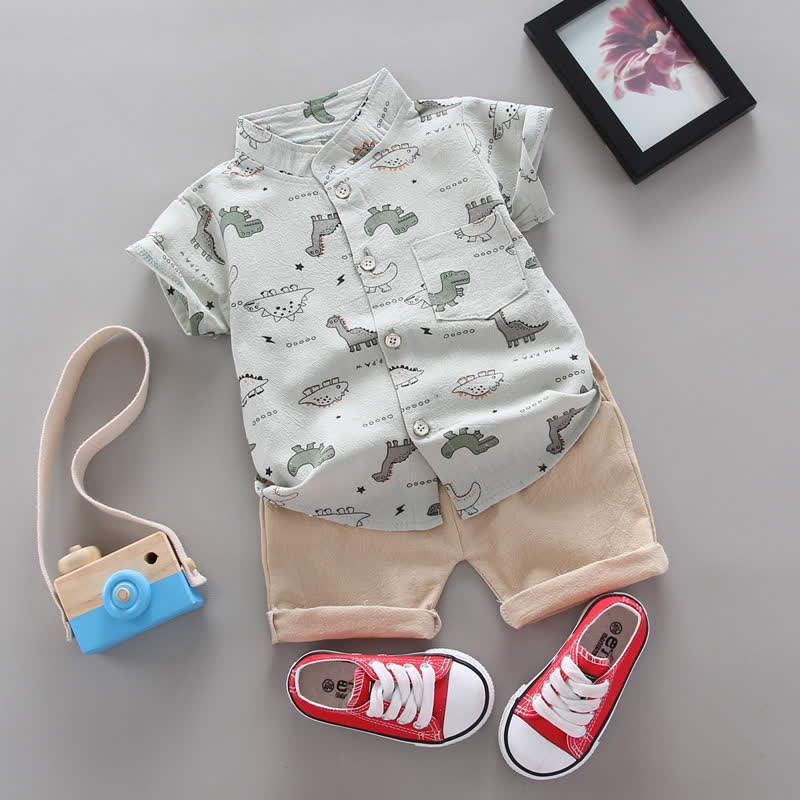 赤ちゃん用恐竜柄Tシャツ＆ショートパンツ2点セット - グレー - 3～4歳 - image 3