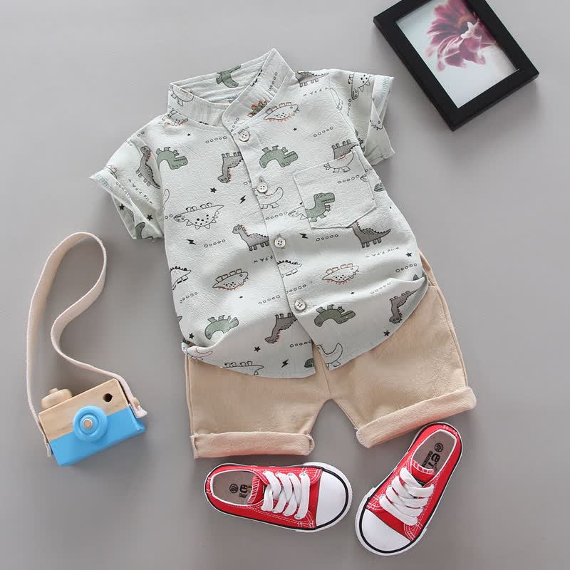 赤ちゃん用恐竜柄Tシャツ＆ショートパンツ2点セット - グレー - 3～4歳 - image 3