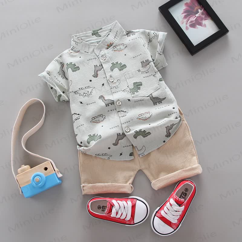 赤ちゃん用恐竜柄Tシャツ＆ショートパンツ2点セット - グレー - 3～4歳 - image 3