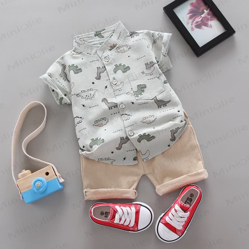 赤ちゃん用恐竜柄Tシャツ＆ショートパンツ2点セット - グレー - 3～4歳 - image 3