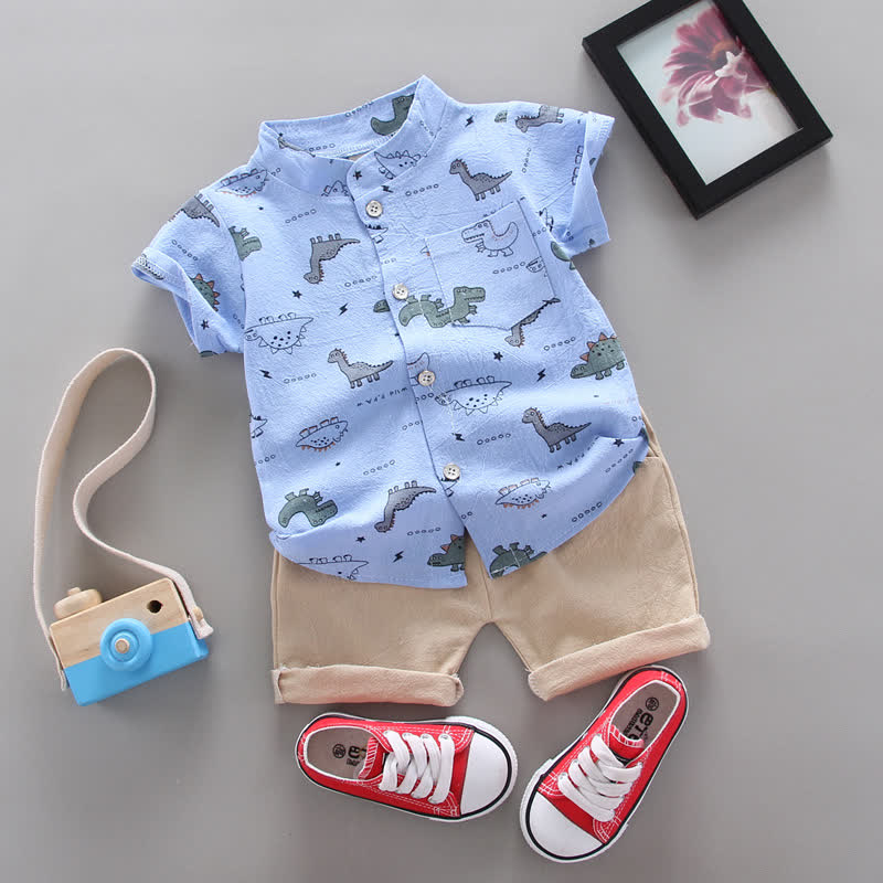 赤ちゃん用恐竜柄Tシャツ＆ショートパンツ2点セット - 青 - 3～4歳 - image 5