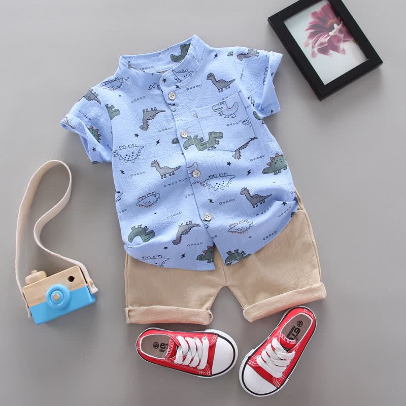 赤ちゃん用恐竜柄Tシャツ＆ショートパンツ2点セット - 青 - 3～4歳 - image 5