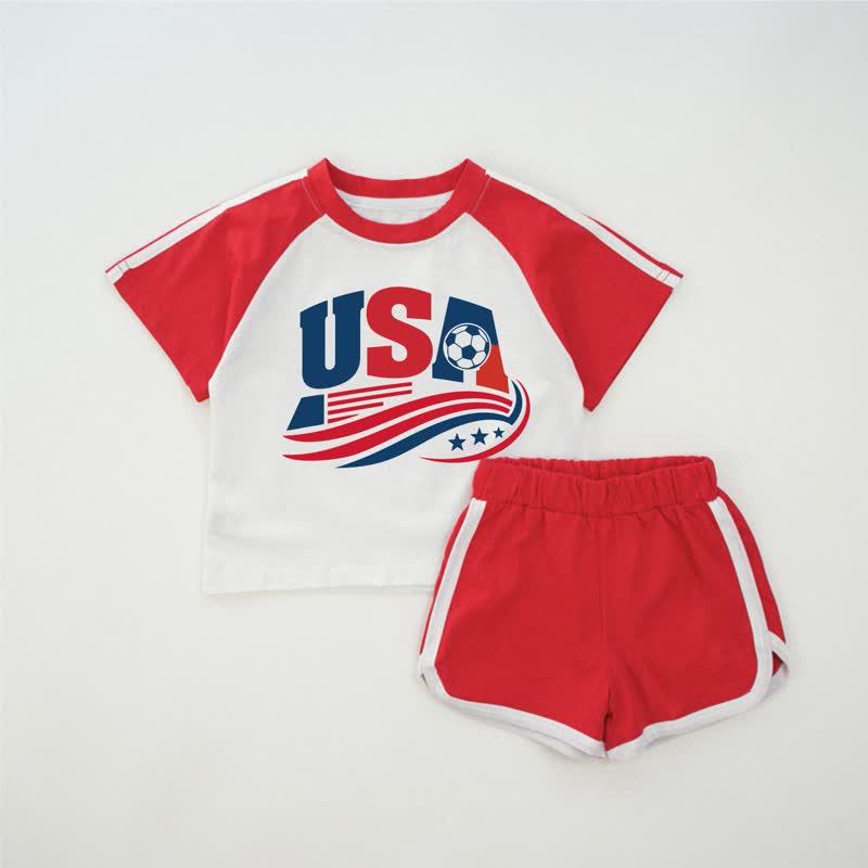 USAベビーサッカーレッドTシャツセット - 赤 - 2～3歳 - image 1