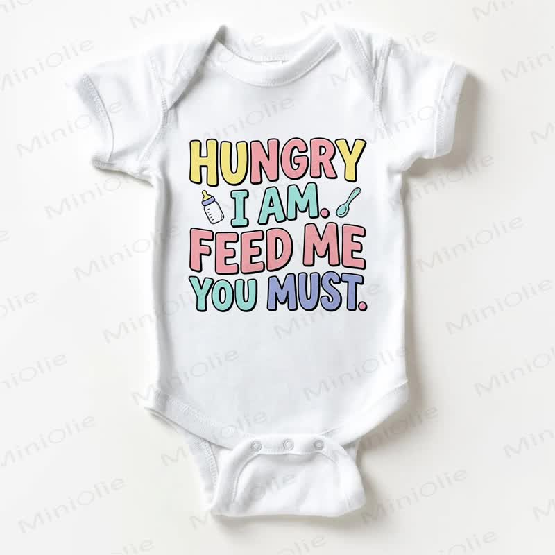 HUNGRY I AM. FEED ME YOU MUST.ベビー用スローガン入りホワイトボディスーツ - 白 - 18～24ヶ月 - image 1