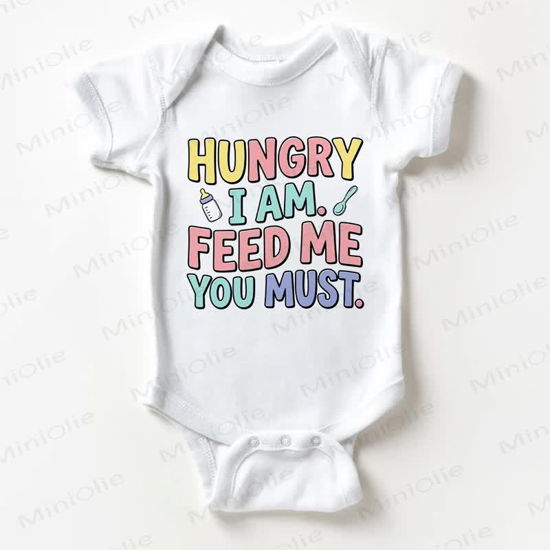 HUNGRY I AM. FEED ME YOU MUST.ベビー用スローガン入りホワイトボディスーツ - 白 - 18～24ヶ月 - image 1
